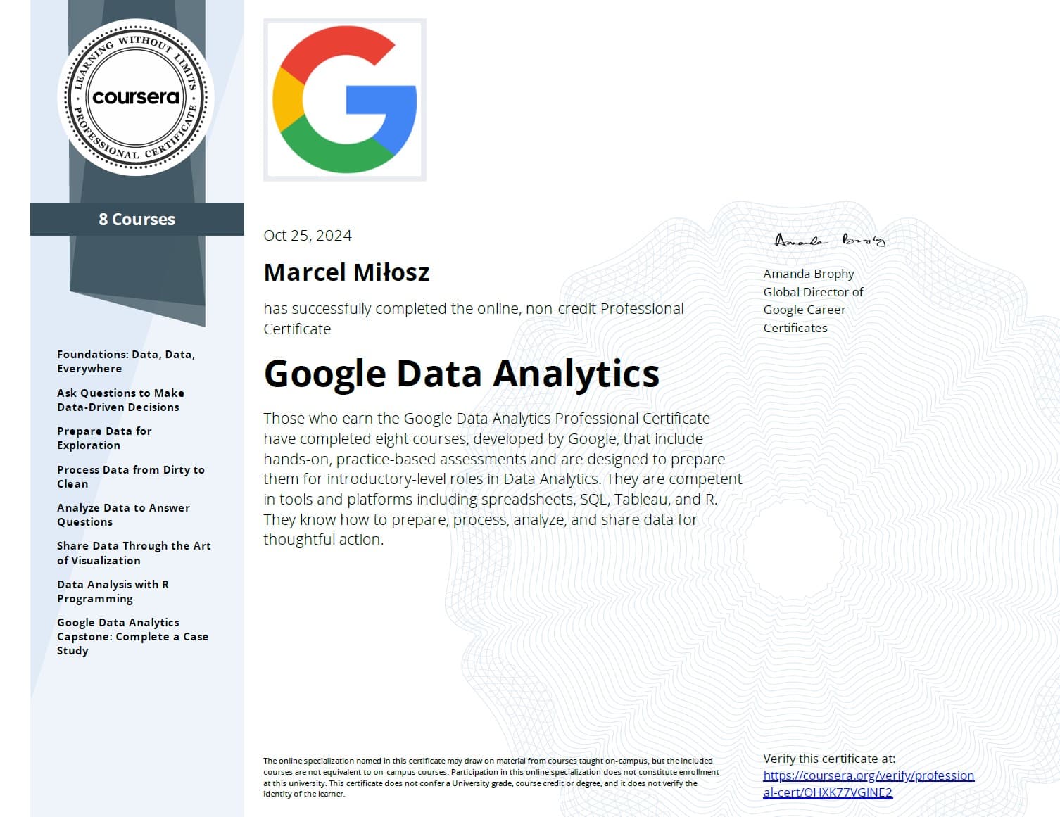 Google specialization certificate