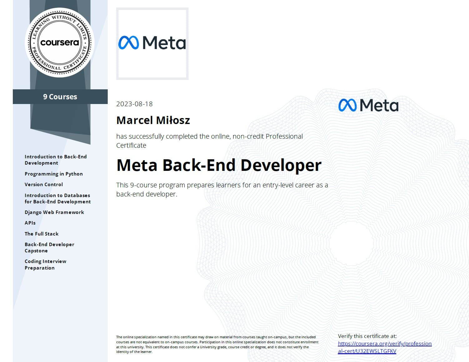 Google specialization certificate